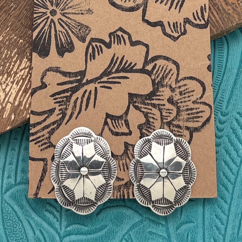 BUFFALO DANCER Taos Pueblo Coin Silver Concho Clip-On Earrings Sterling Clips